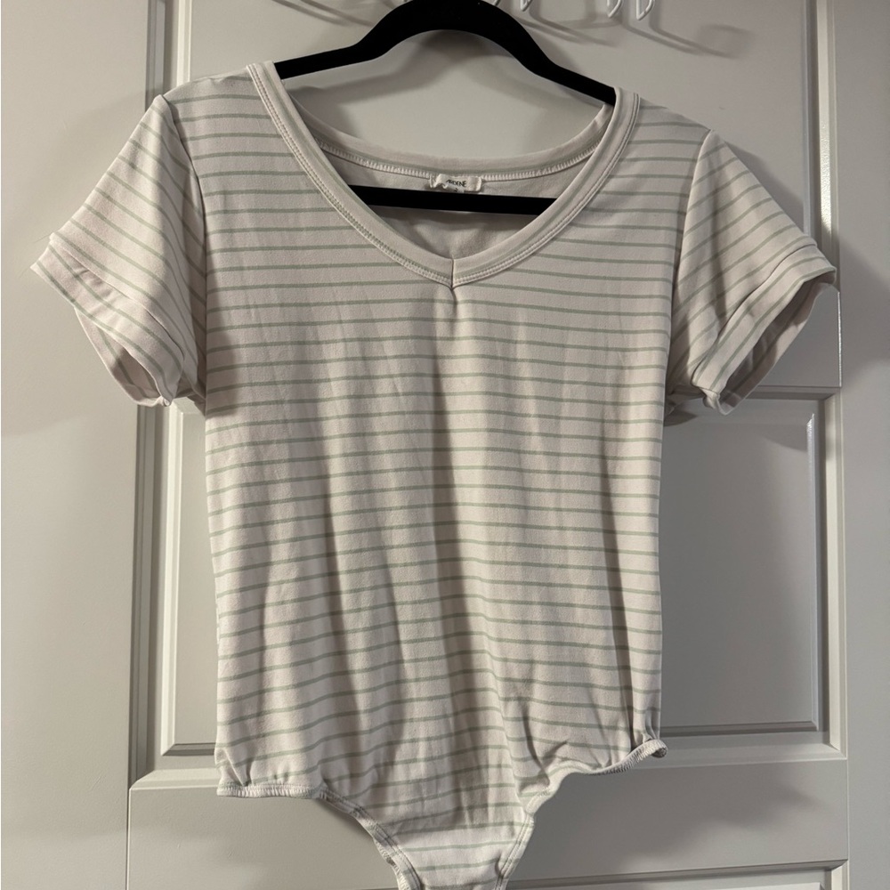 Ardene White and Gray Striped Bodysuit